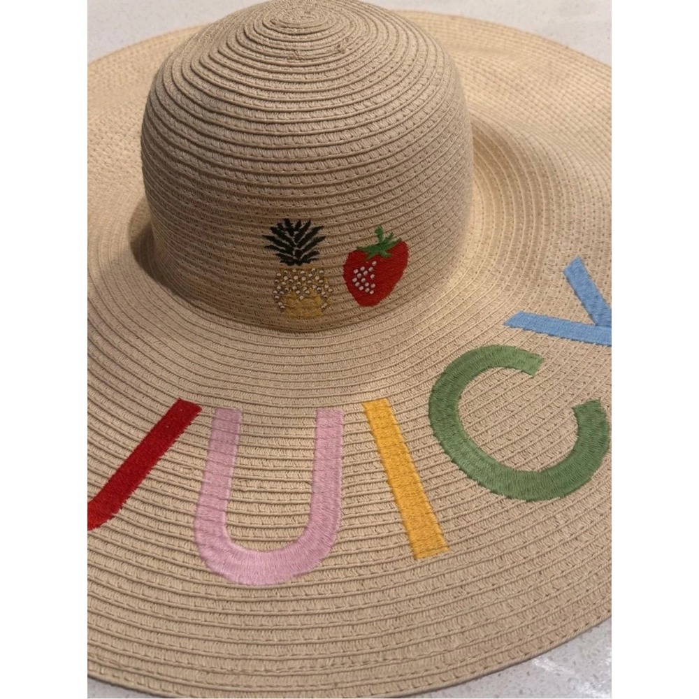 NEW Juicy Couture So Juicy Floppy Straw Sun Hat Multicolor Embroidered OS